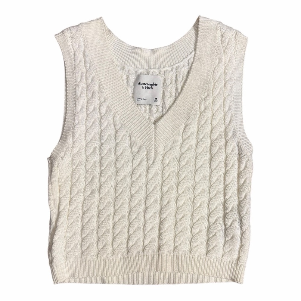 Abercrombie & Fitch Women's Cable Knit Sweater Vest | Cream Preppy Cottagecore - Picture 2 of 8